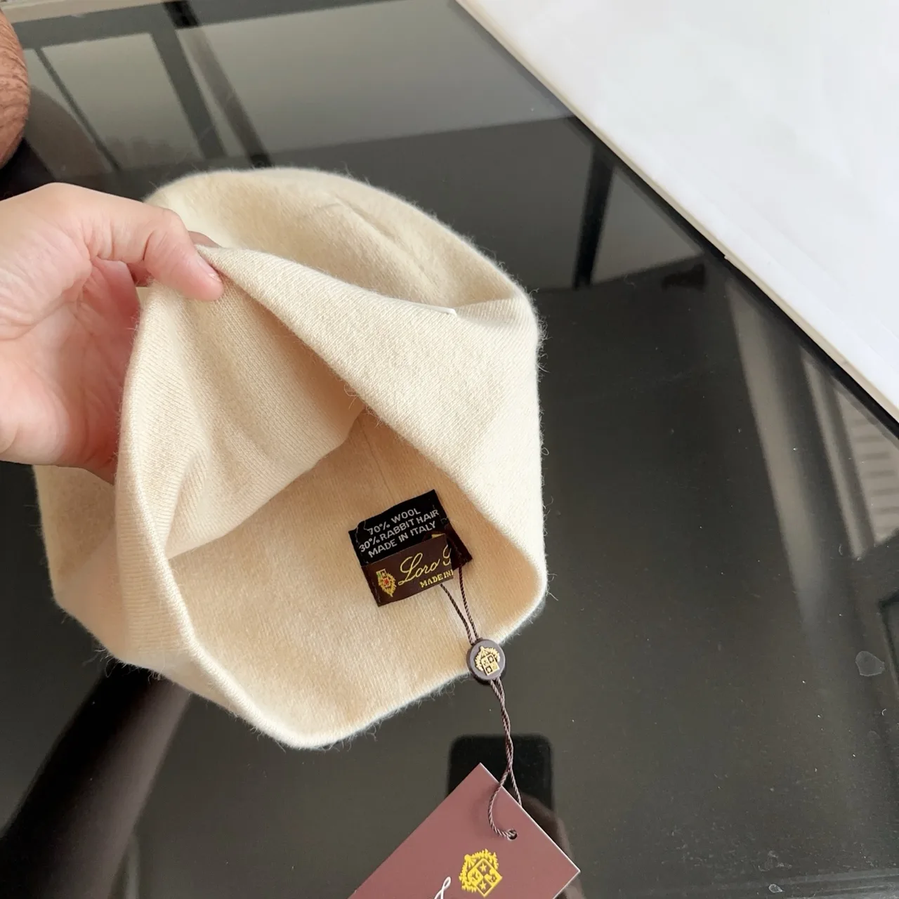 Celine Smooth Beanie in Cream · view 8