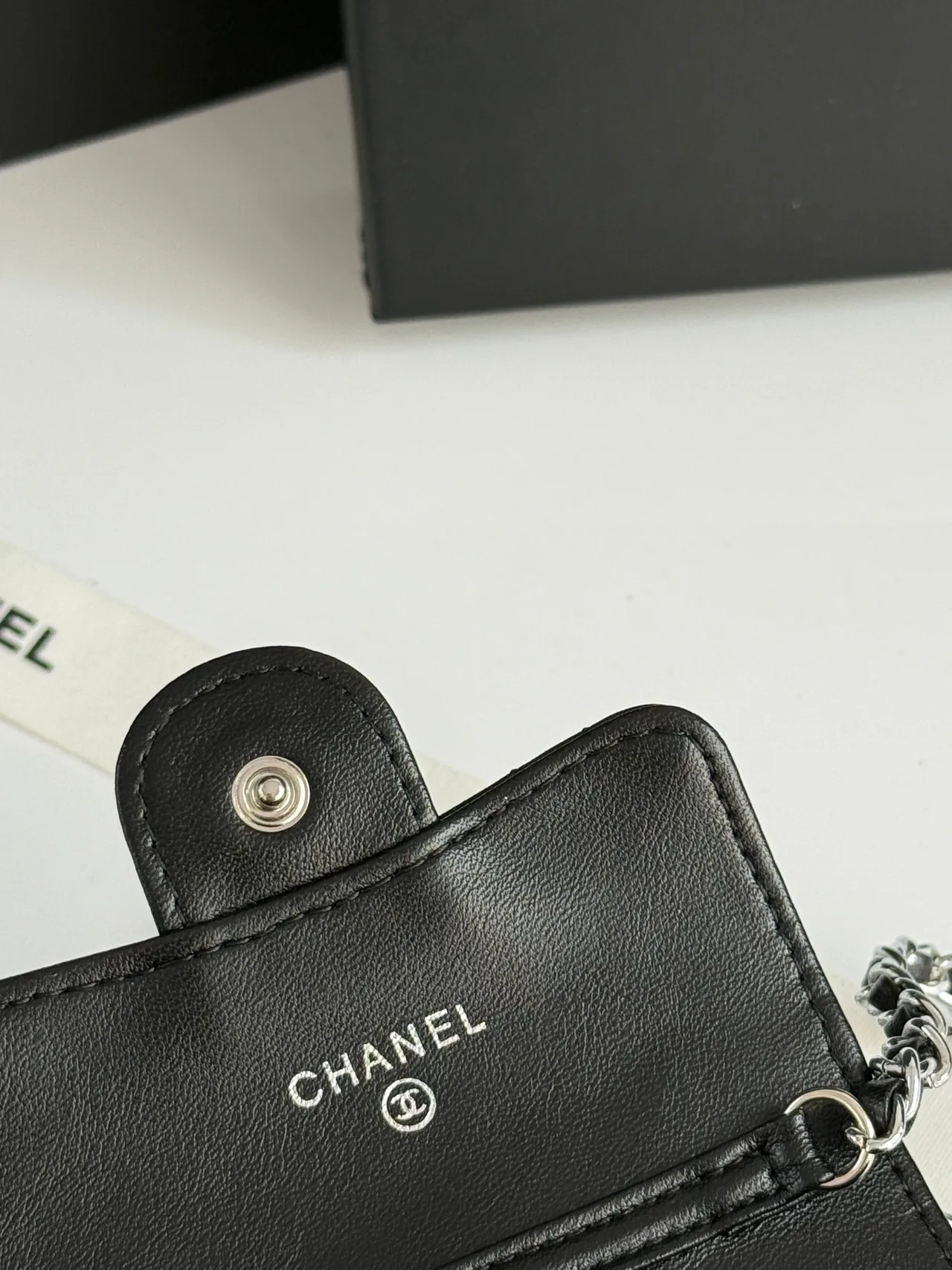 Chanel Glossy Quilted Mini Chain Bag in Black · view 7