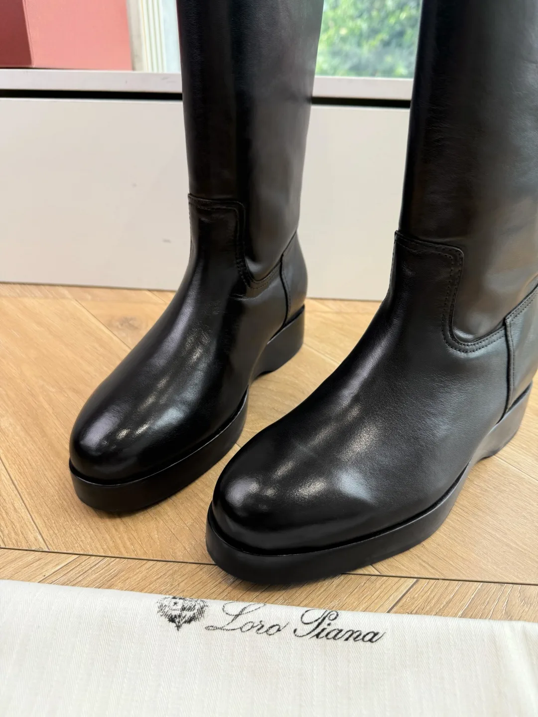 Loro Piana Cowhide Glossy Round-Toe Ankle Boots in Black · view 7