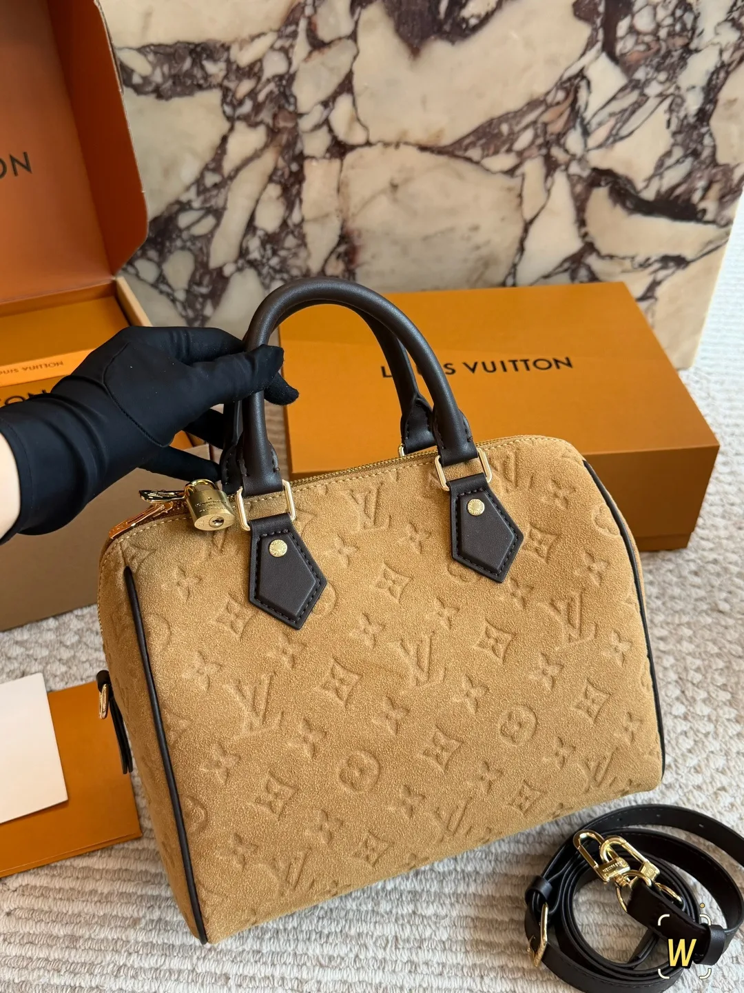 Louis Vuitton Suede Monogram Pillow Handbag in Tan · view 1