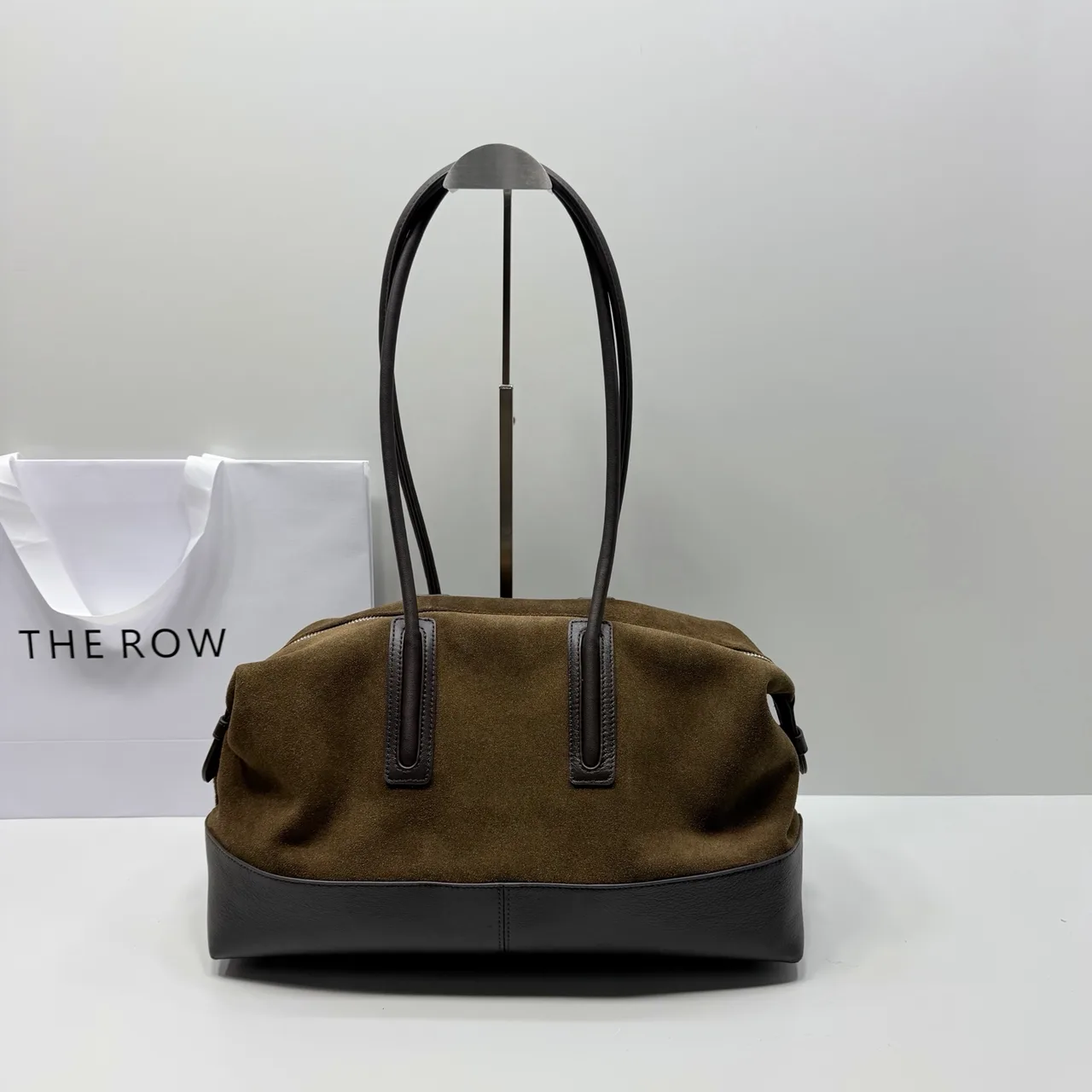 The Row Cowhide Suede Smooth Duffel Bag in Green · view 1