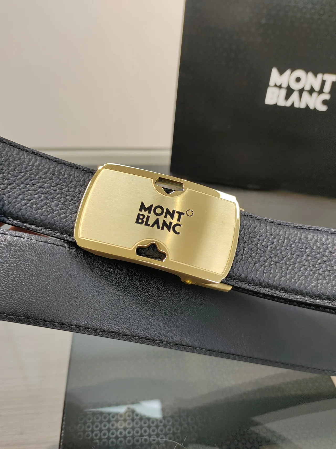 Montblanc Calfskin Pebbled Glossy Belt in Black · view 5