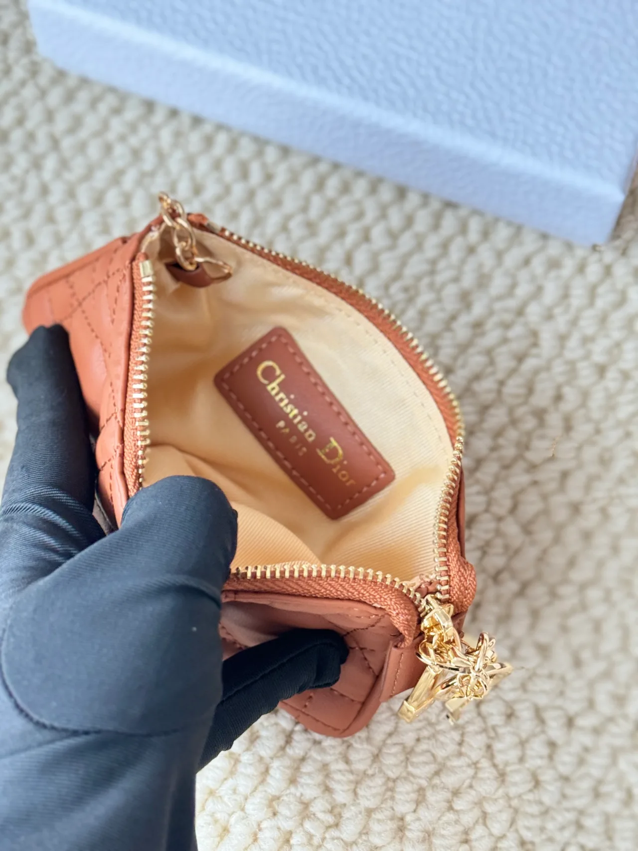 Dior Lambskin Quilted Zip Key Pouch in Brown · view 6