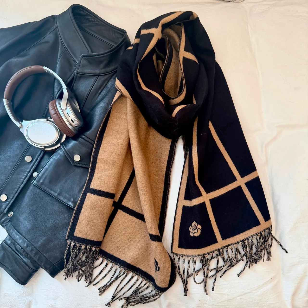 Chanel Camellia Grid Scarf in Black · view 7