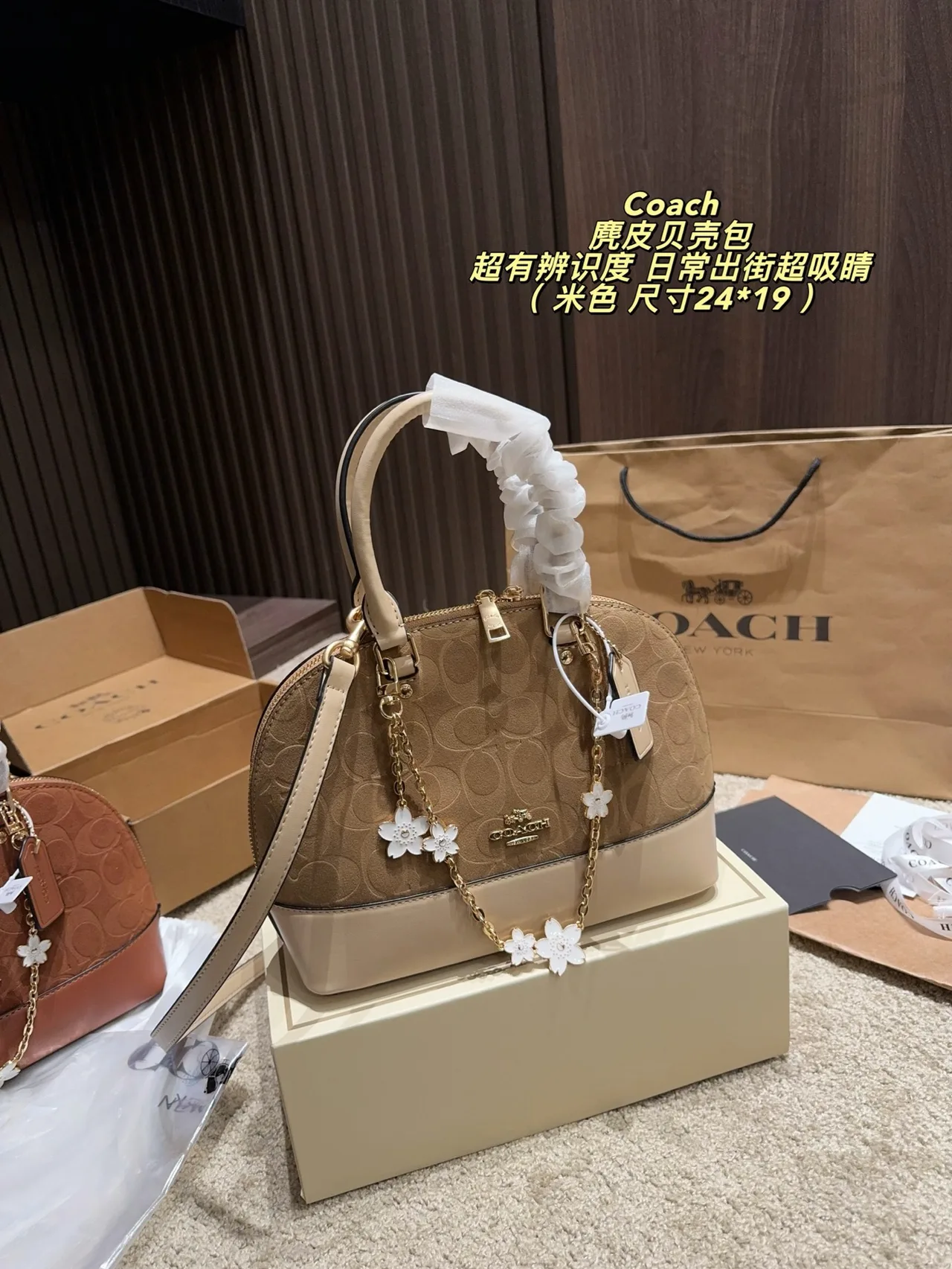 Coach Suede Handbag in Beige · view 1