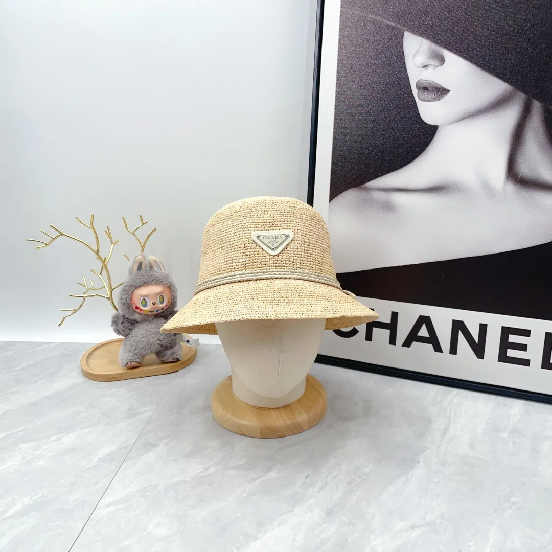 Prada Woven Crochet Bucket Hat in Beige · view 1