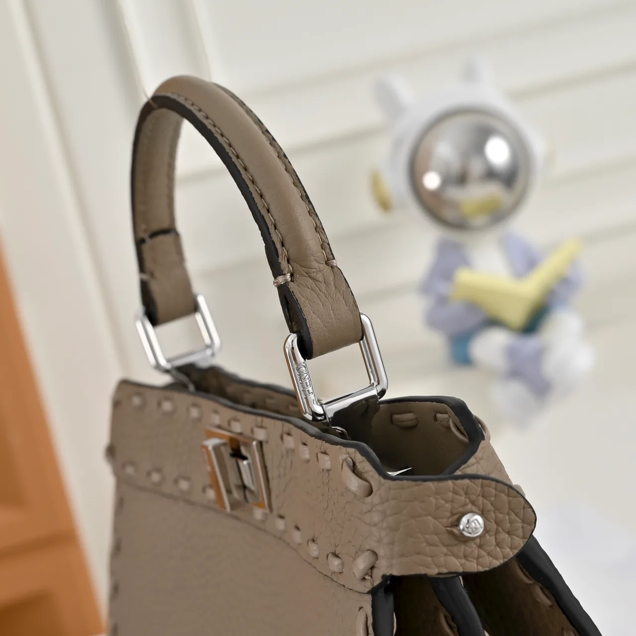 Fendi Calfskin Smooth Top-Handle Bag in Grey · view 4