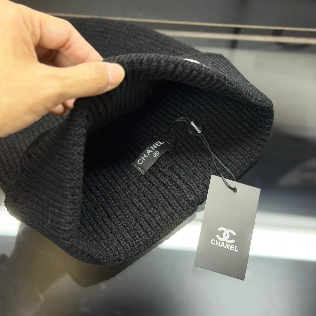 Chanel CC Knit Beanie in Black & Grey & Pink · view 7