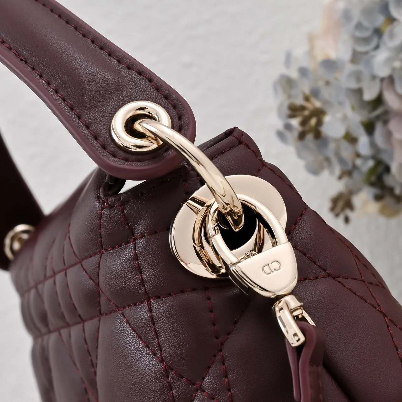 Dior Sheepskin Quilted Top-Handle Bag in Burgundy · view 5