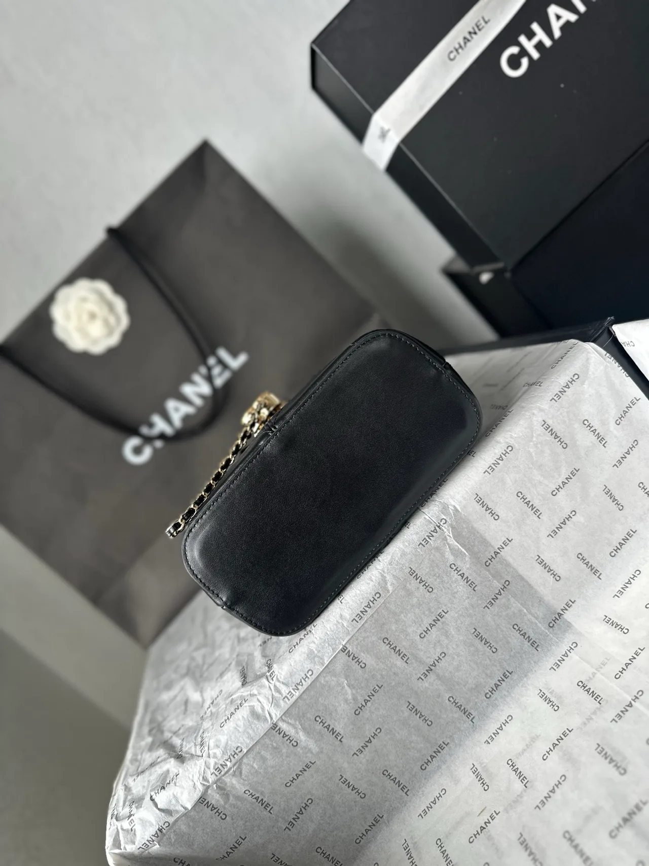 Chanel Leather Quilted Bucket Bag in Black · view 5