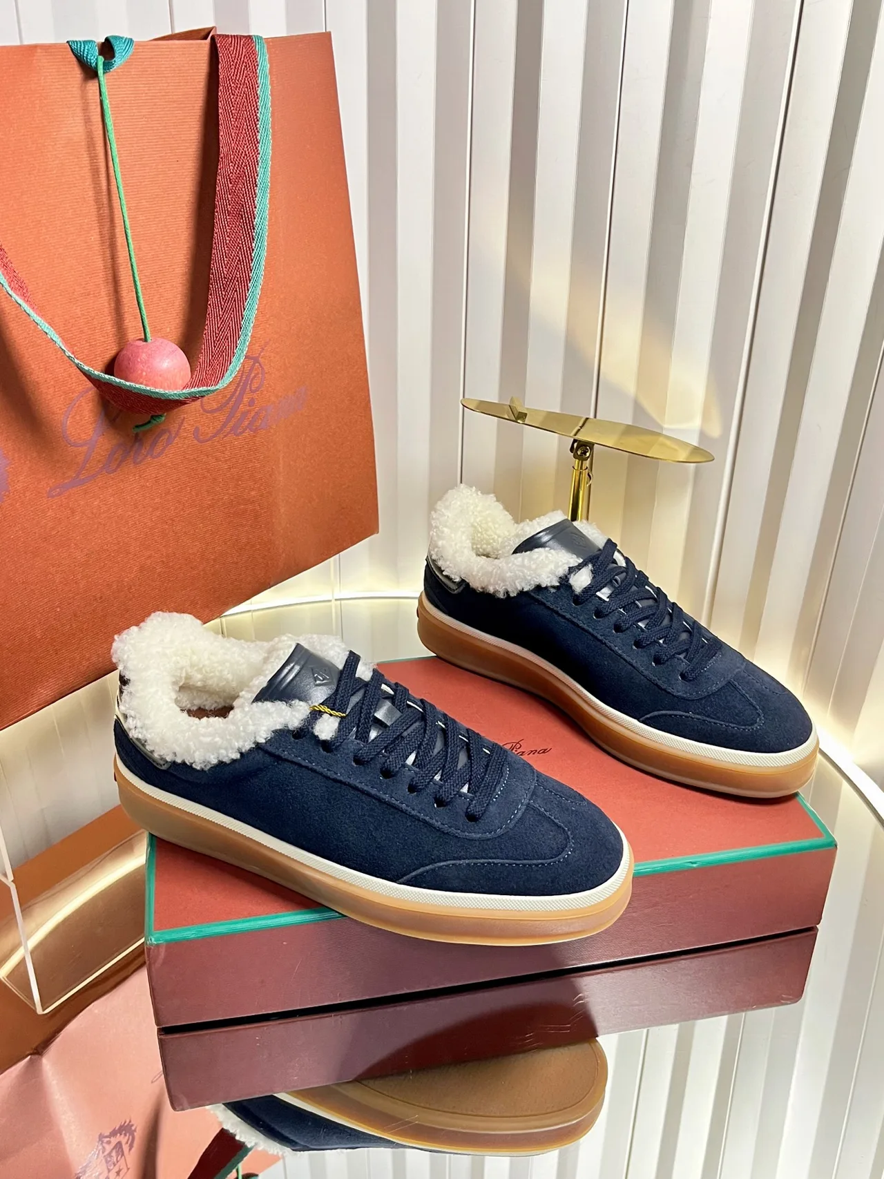 Loro Piana Cashmere Suede-Look Lined Sneakers in Blue · view 1