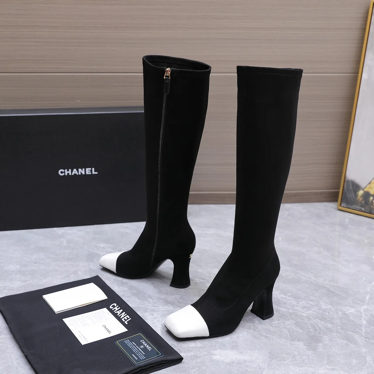 Chanel Cowhide Knee-High Boots in Black · view 1