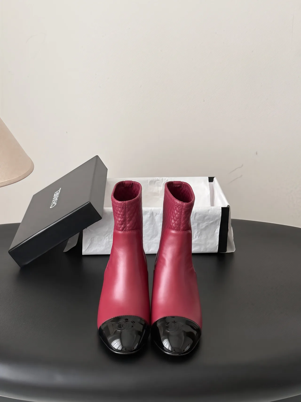Chanel Cowhide Boots in Burgundy · view 1