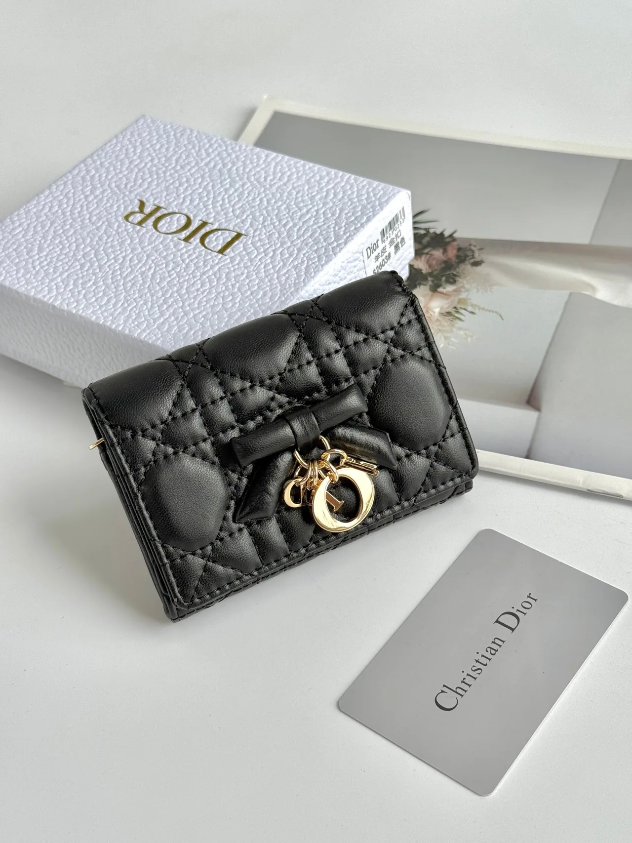 Dior Calfskin Quilted Wallet in Black · view 1