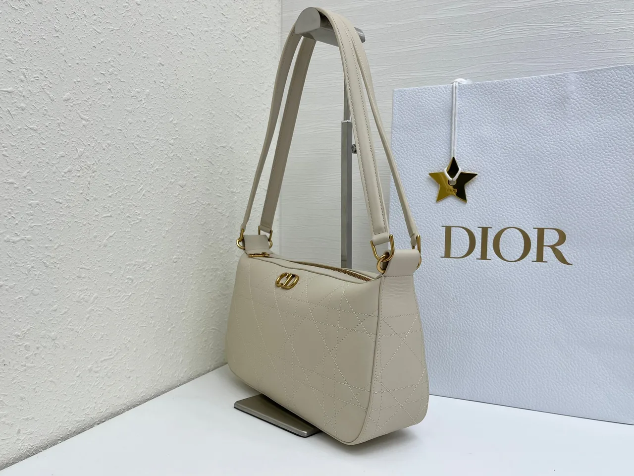 Dior Quilted Hobo Bag in Cream · view 3