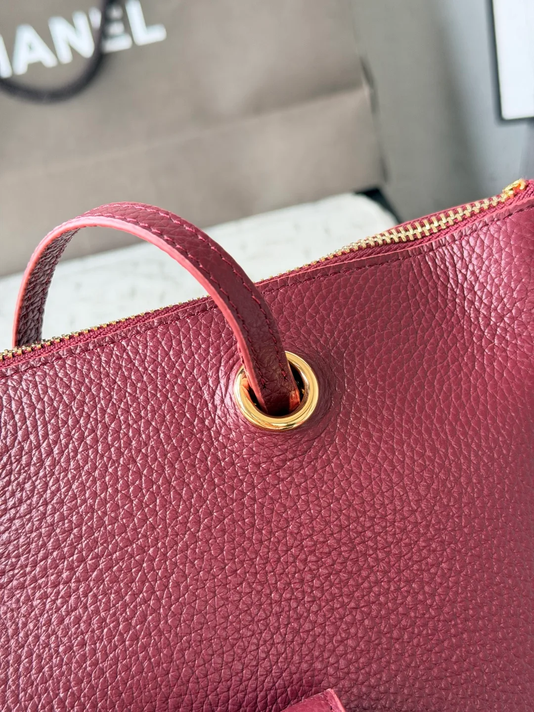 Chanel Leather Smooth Tote in Burgundy · view 7