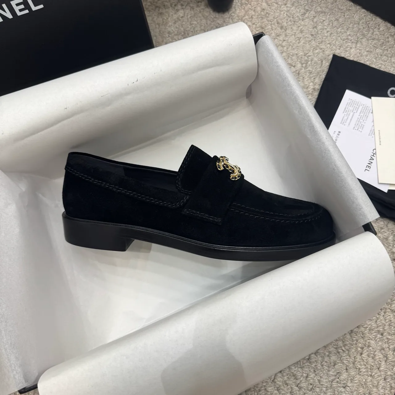 Chanel Cowhide Glossy Loafers in Black · view 8