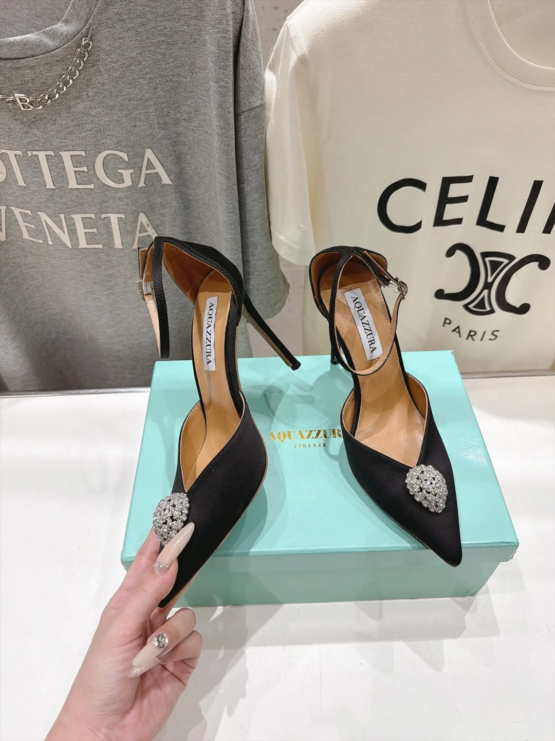 Aquazzura Silk Pointed Slingback Pumps in Black · view 3
