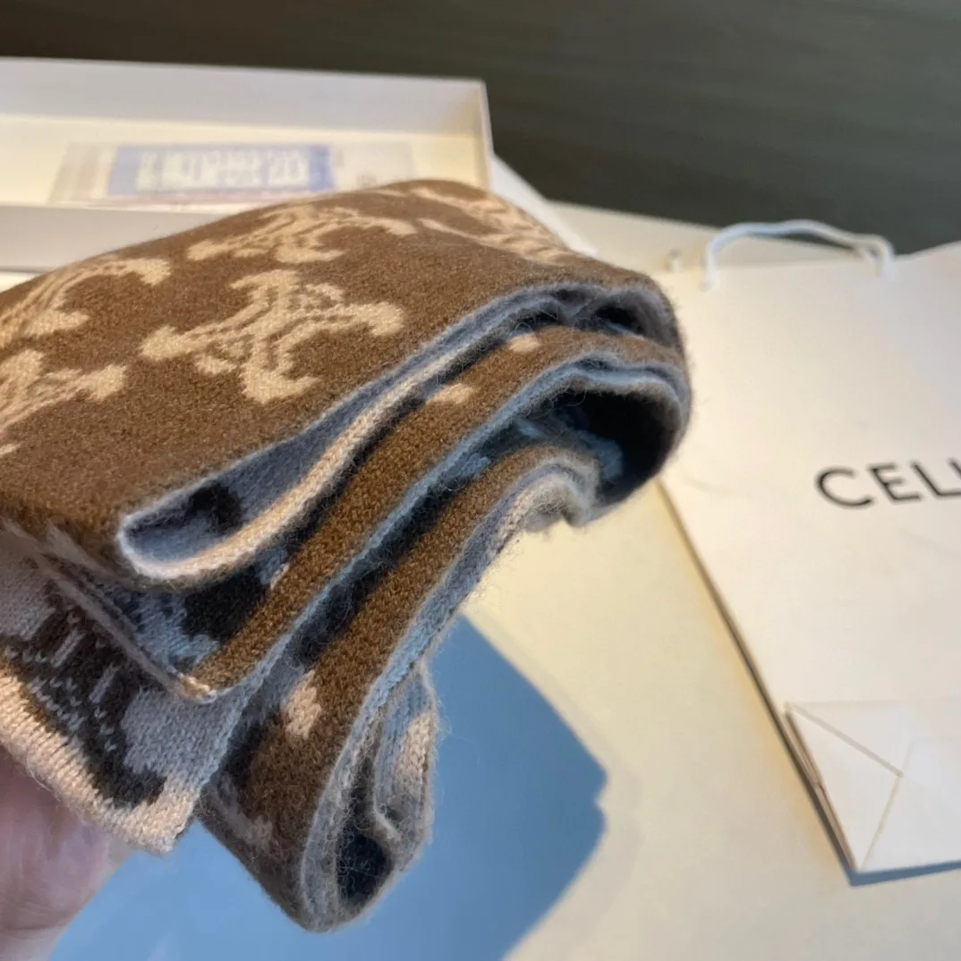 Celine Triomphe Reversible Scarf in Brown · view 8