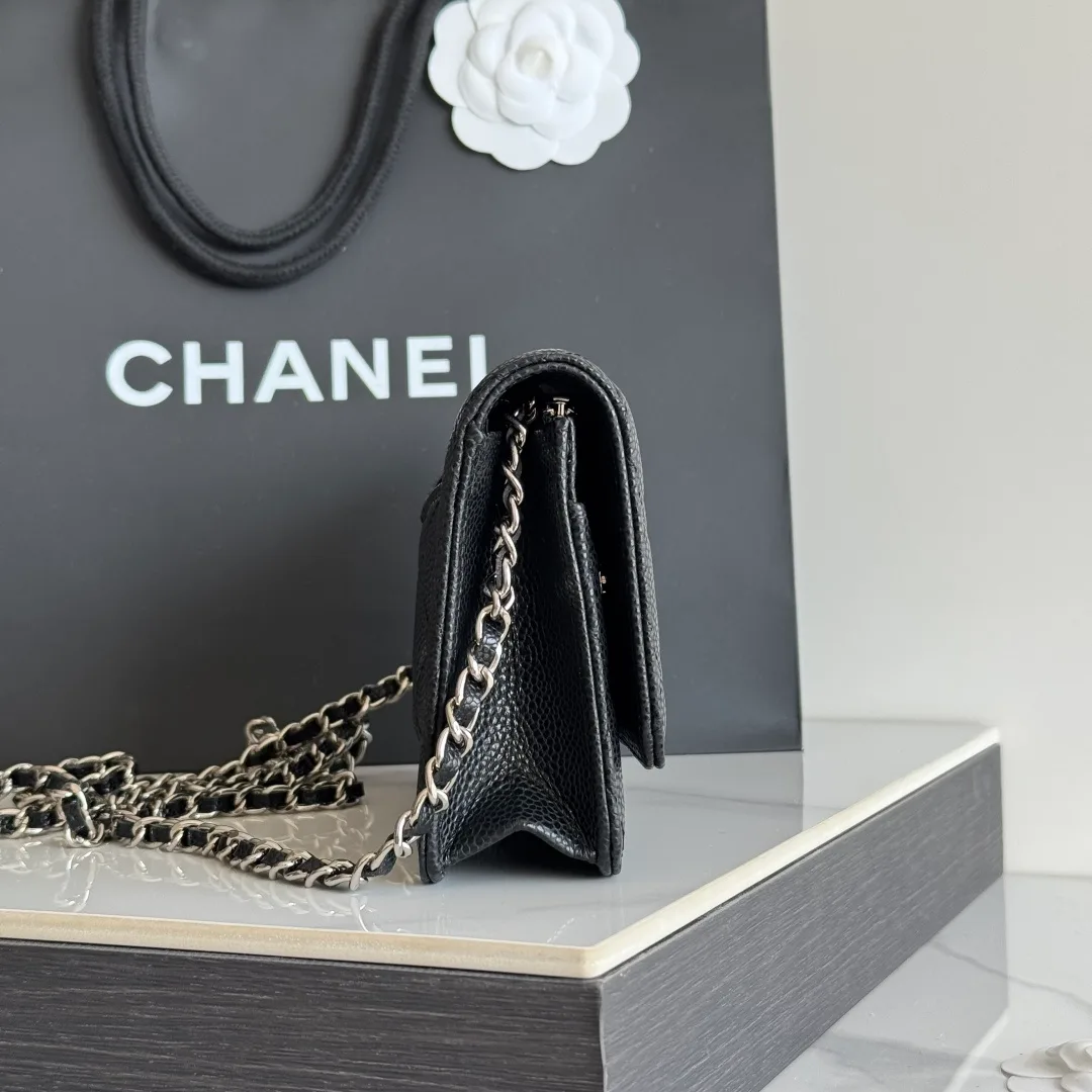 Chanel Calfskin Quilted Chain Wallet in Black · view 5