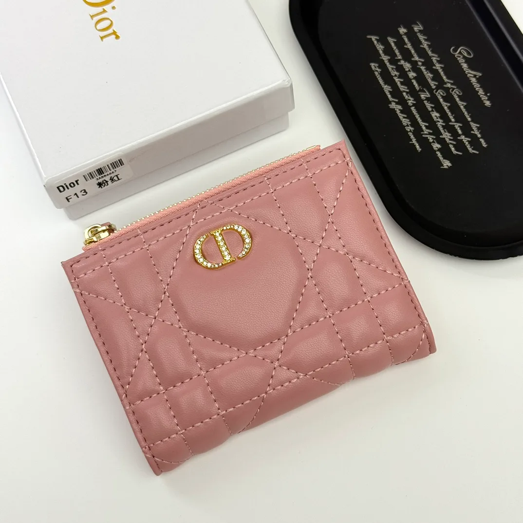 Dior Lambskin Quilted Wallet in Pink · view 1