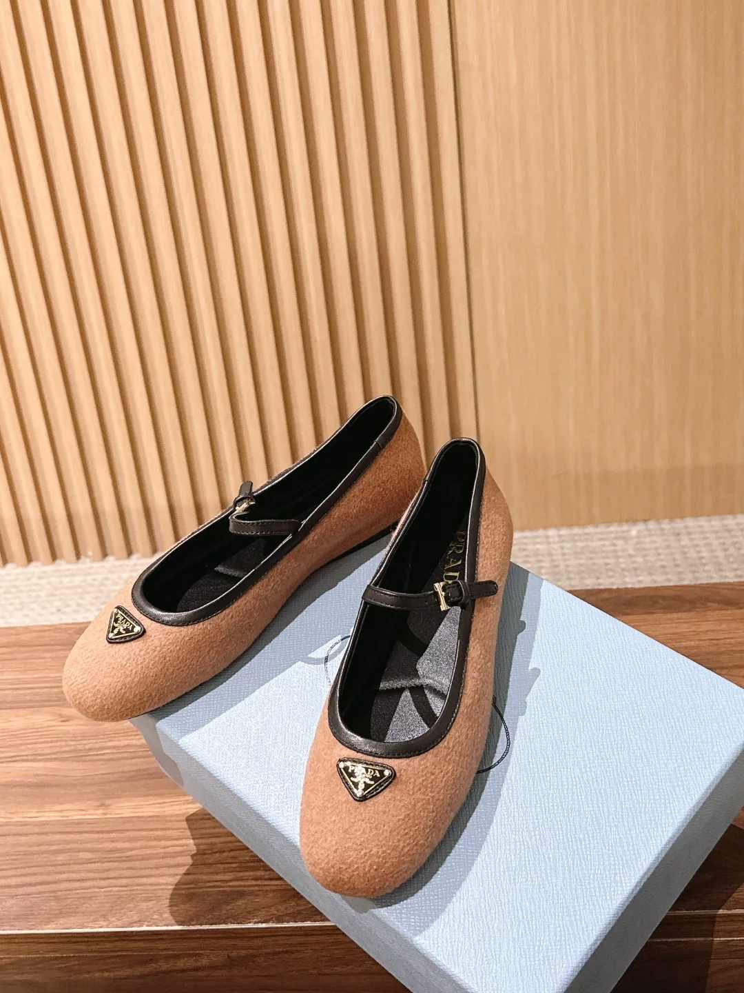 Prada Buckle Mary Jane Flats in Tan · view 4