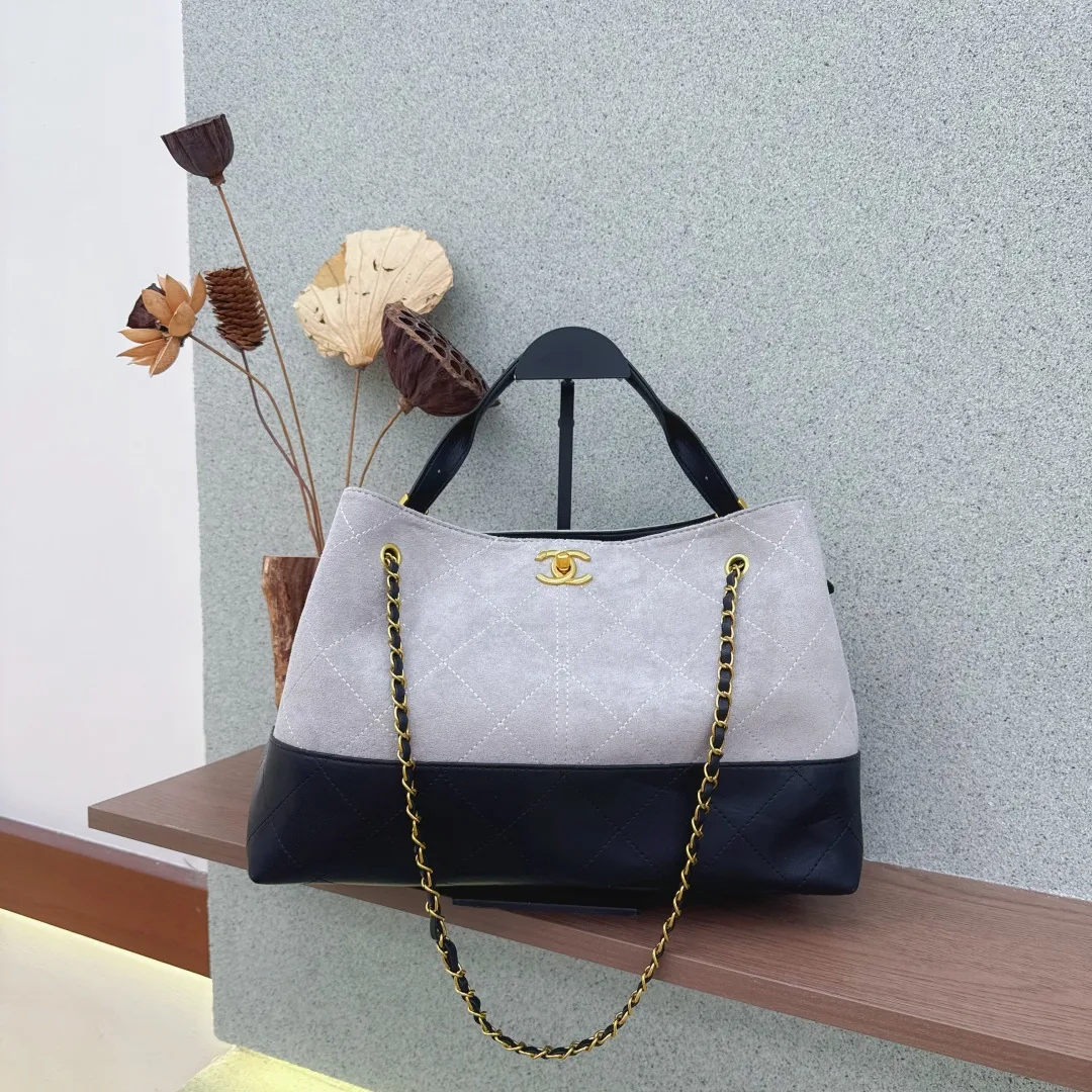 Chanel Chain-Strap Colorblock Tote in Grey & Tan & Blue & Beige · view 1
