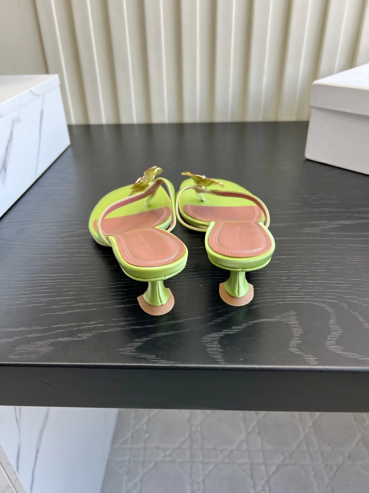Amina Muaddi Silk Sandals in Green · view 5