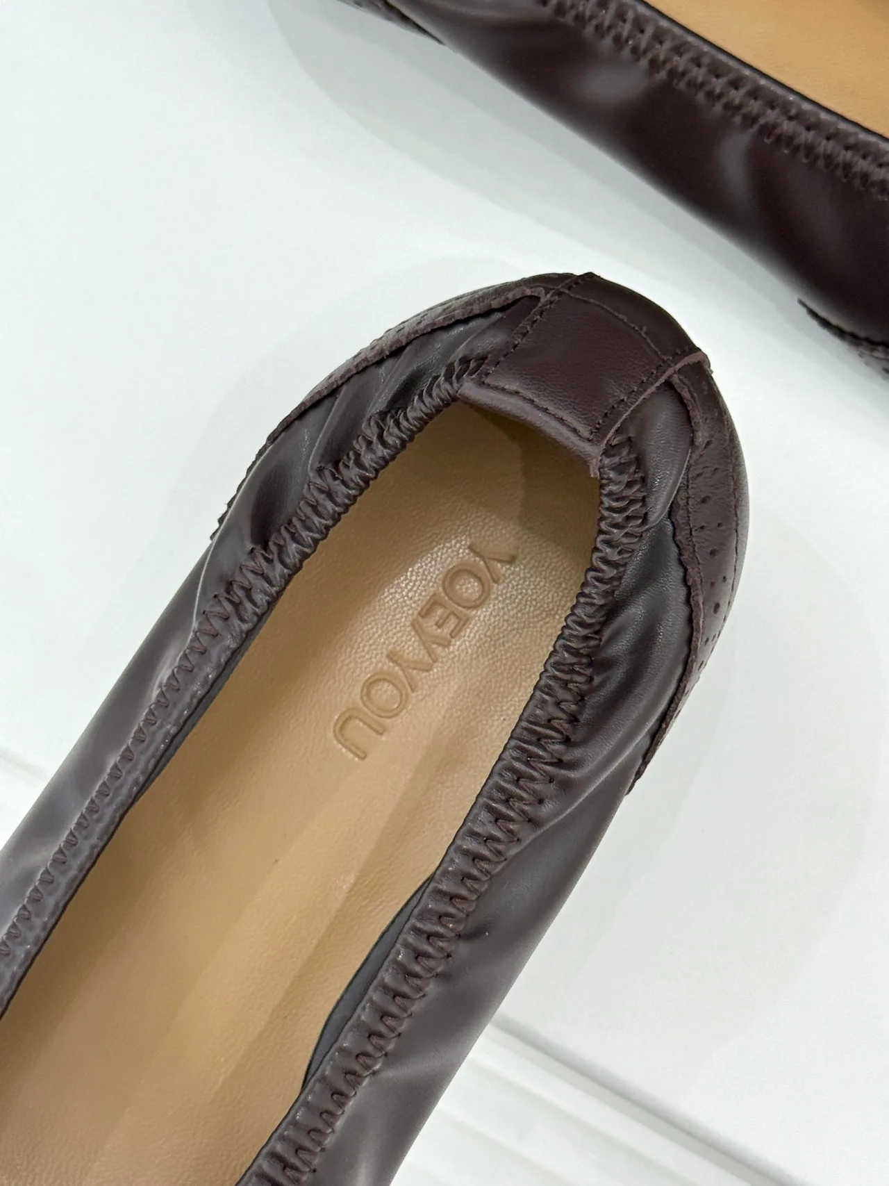 YOEYYOU Lambskin Denim Smooth Square-Toe Pumps in Brown · view 8
