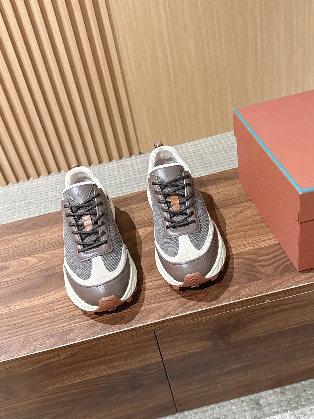 Cowhide Panel Lace-Up Sneakers in Brown · view 1