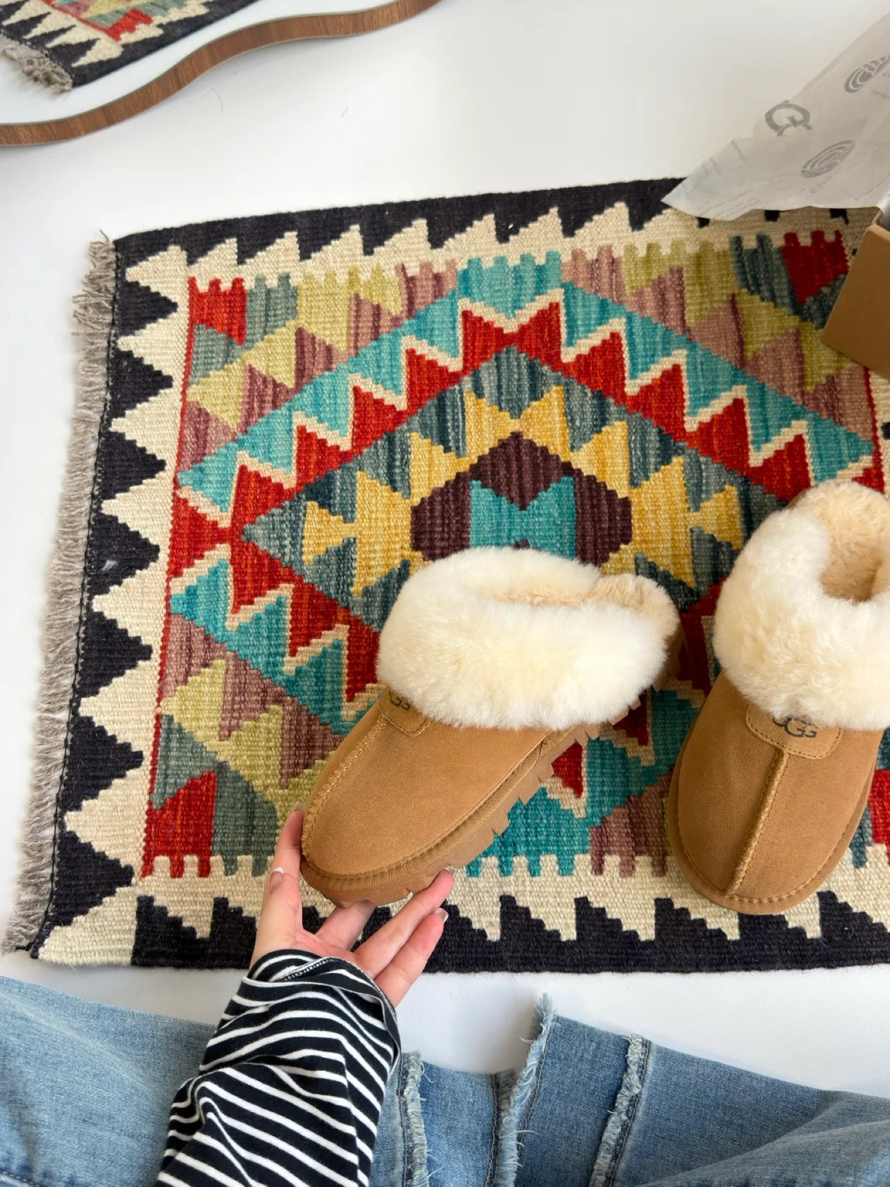 Round-Toe Plush-Cuff Flat Mules in Brown · view 4