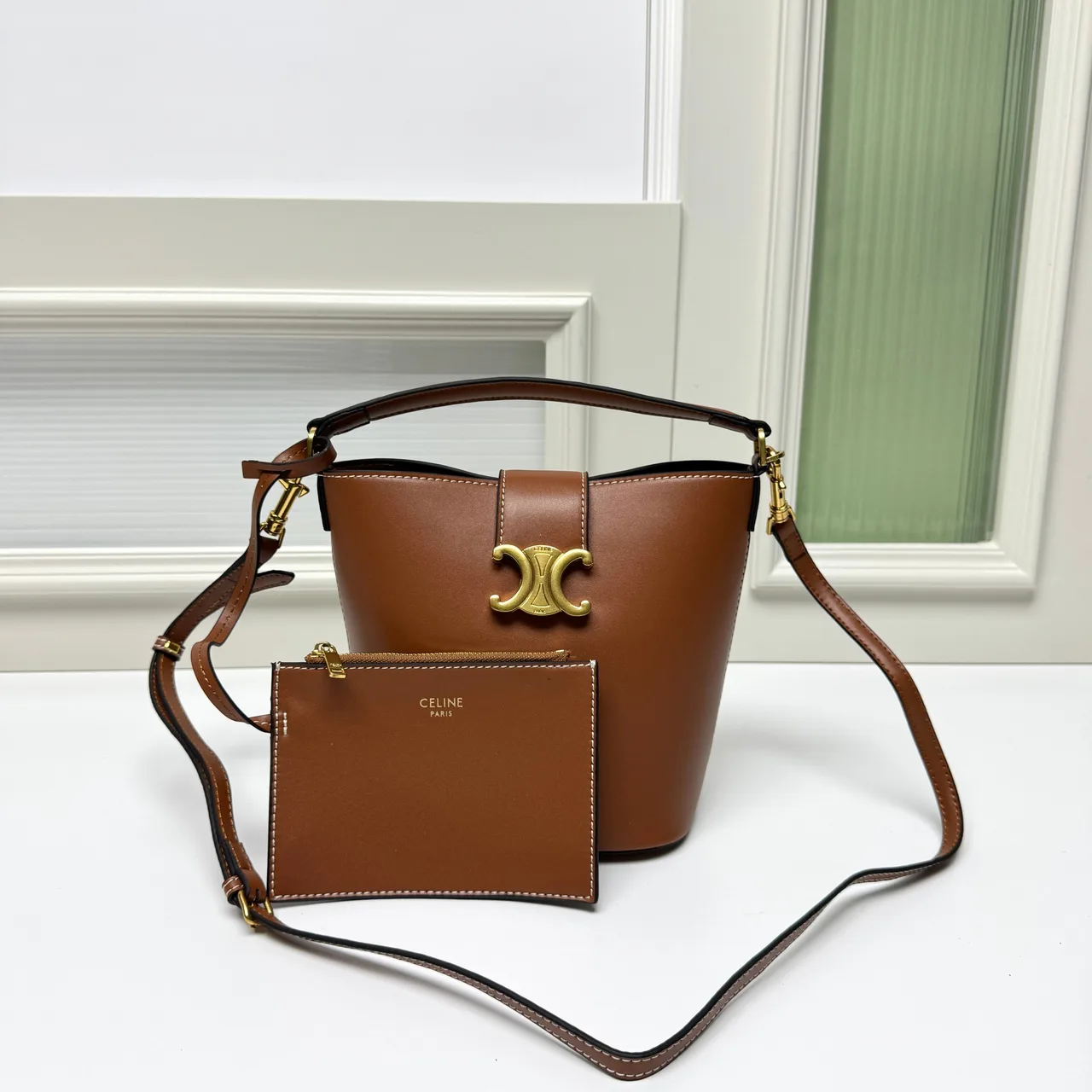 Celine Calfskin Smooth Bucket Bag in Brown · view 1
