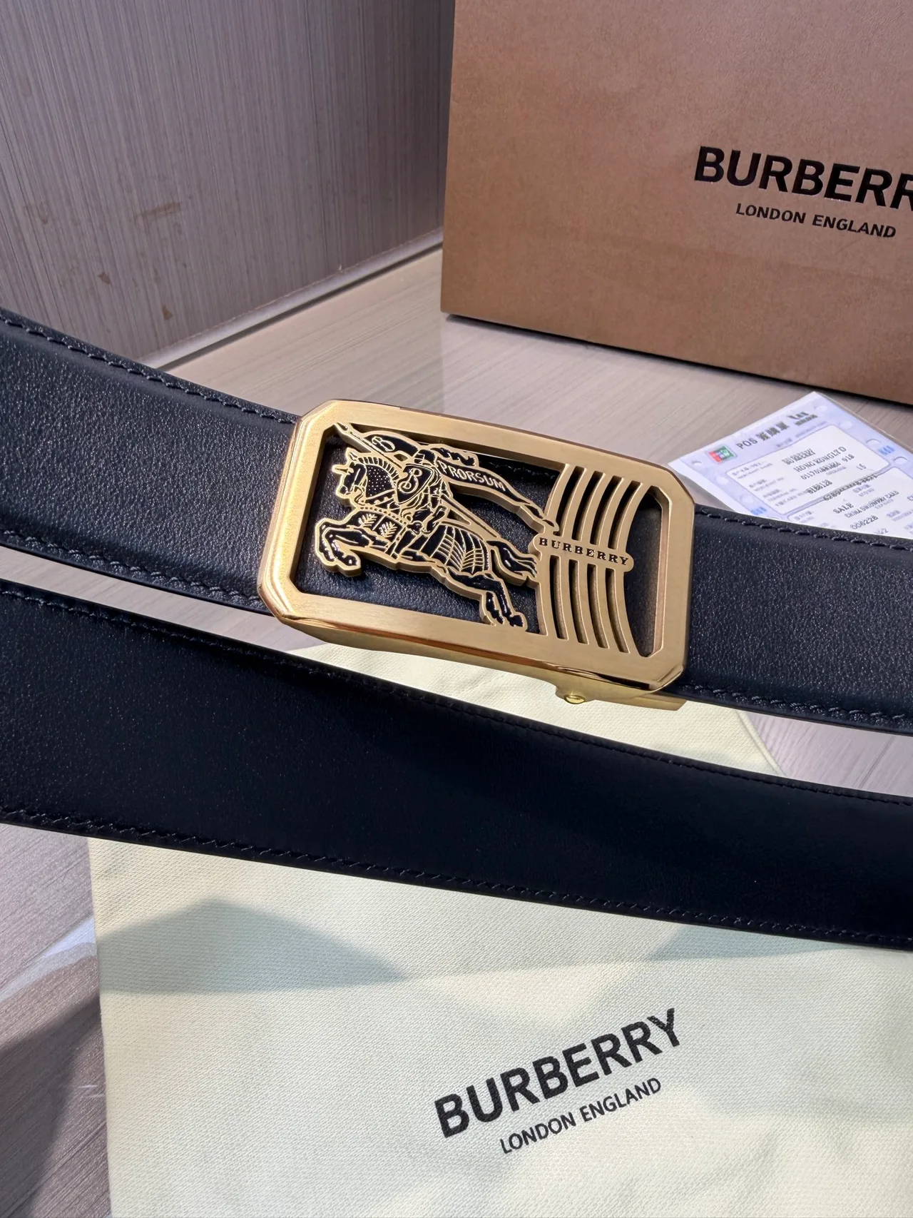 Burberry Calfskin Glossy Belt in Black · view 5