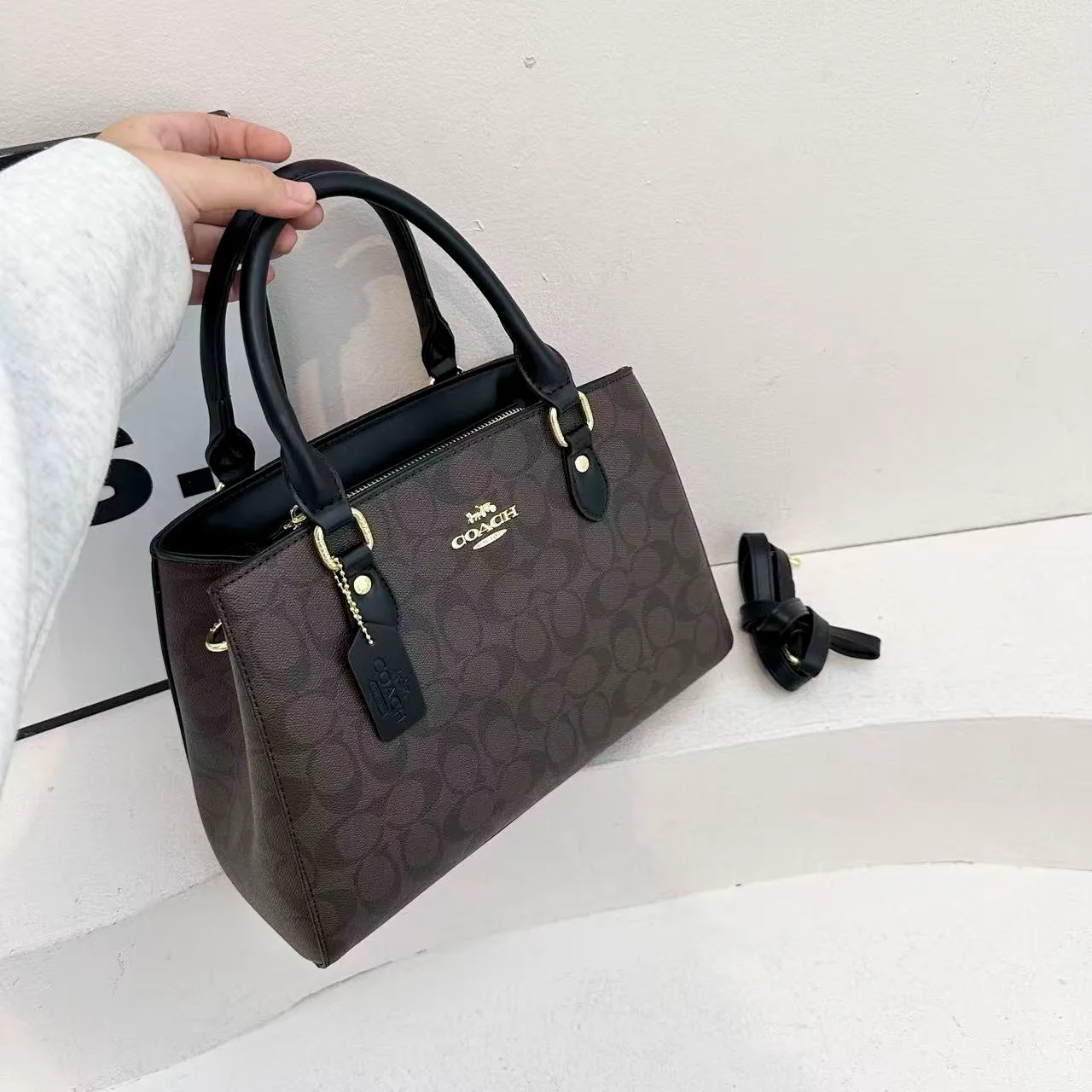 Coach 9176 Satchel in Beige & Black & Grey · view 4