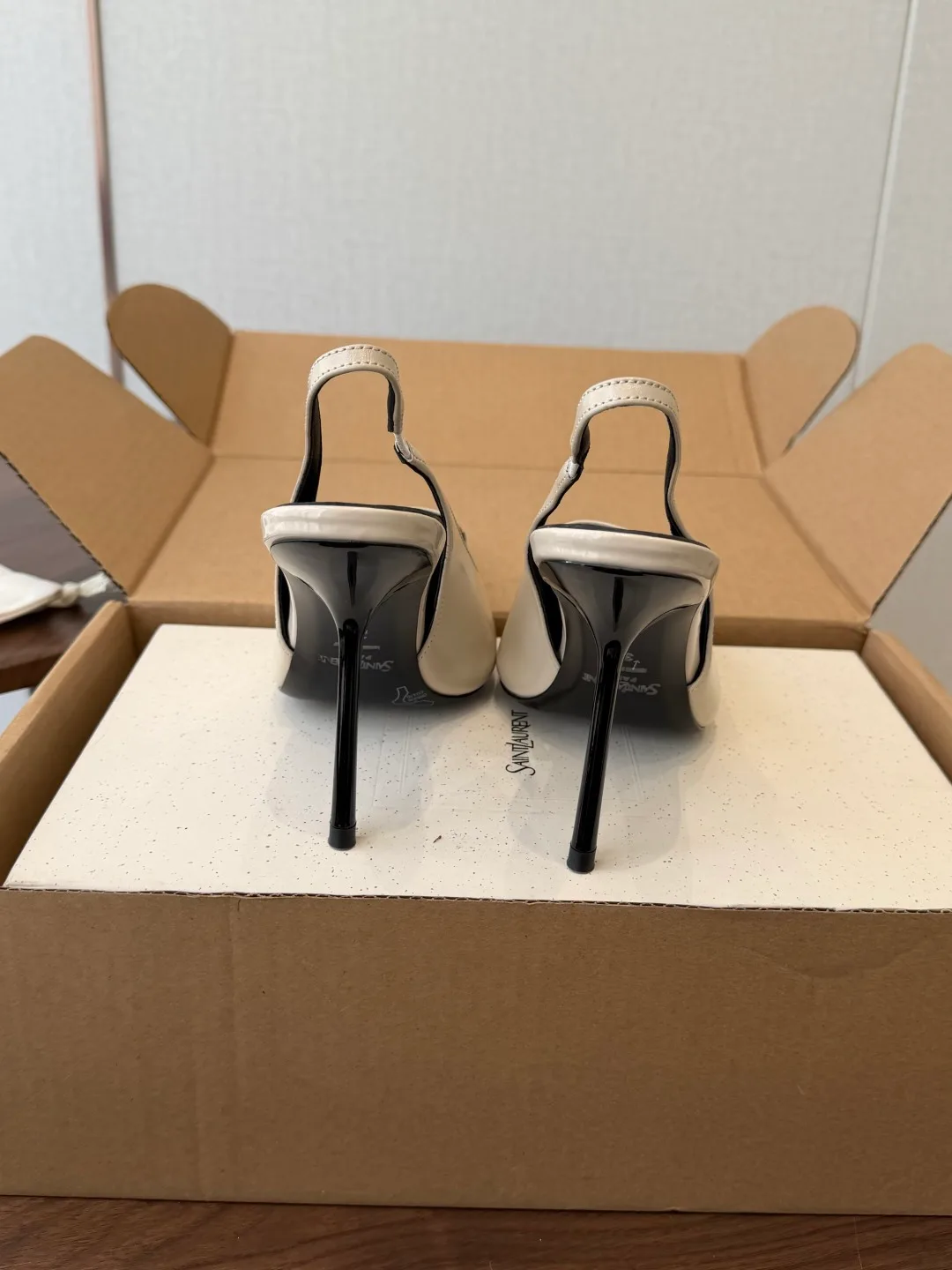 Saint Laurent Cowhide Pointed-Toe Slingback Shoes in Cream · view 8