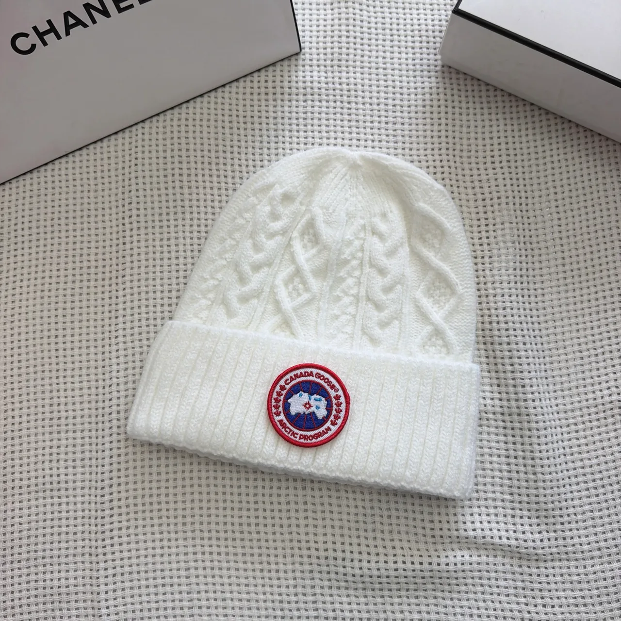 Canada Goose Beanie in Burgundy & Tan & Grey & White & Black · view 4