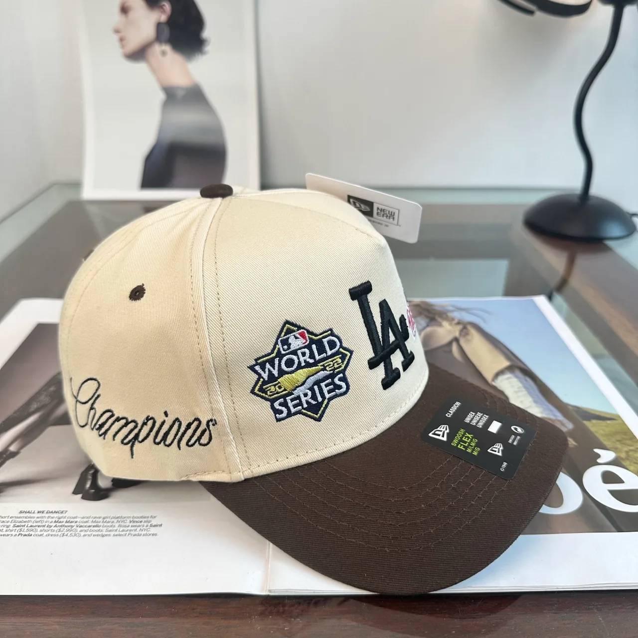 New Era Embroidered Baseball Cap in Beige · view 2