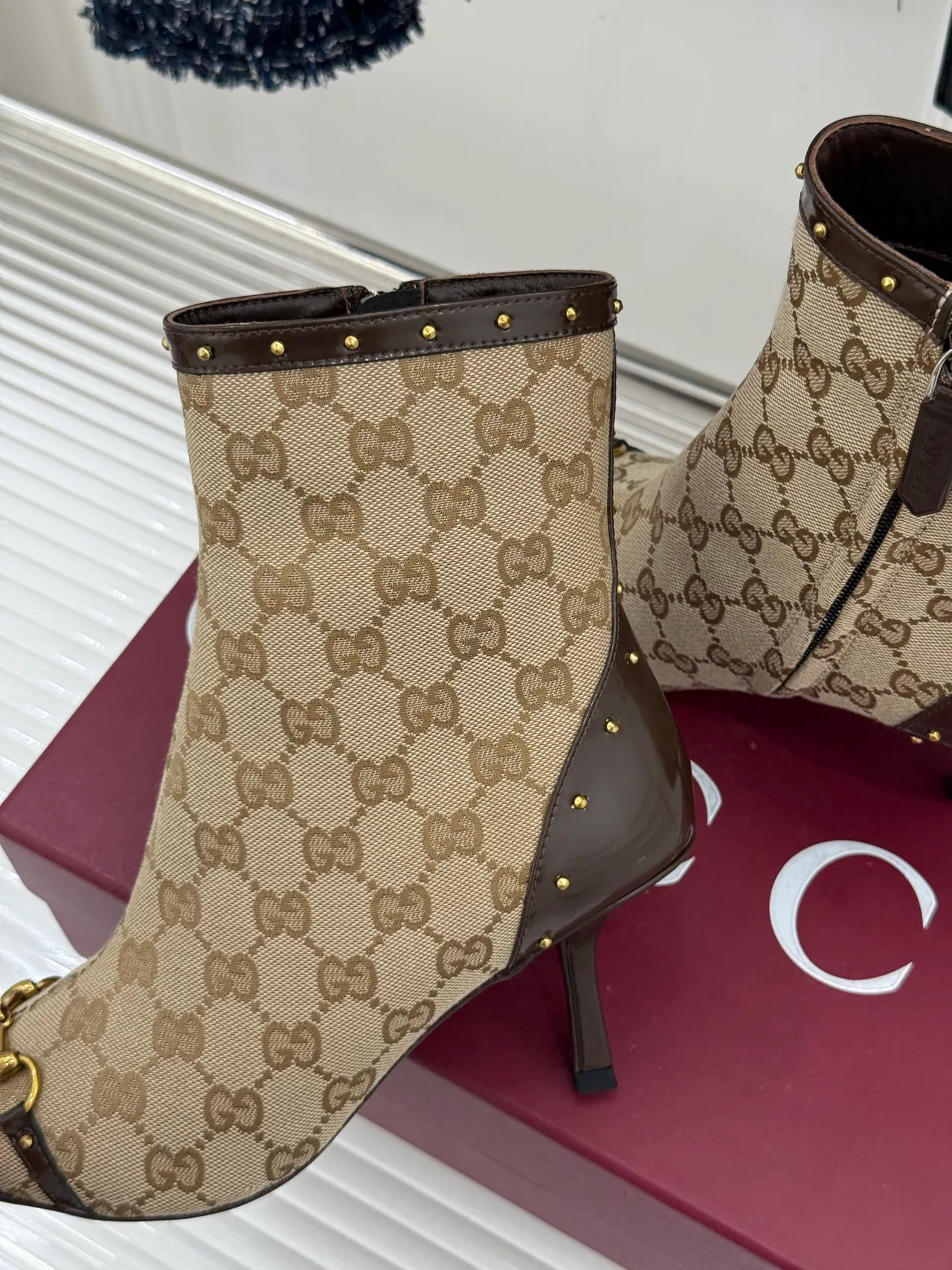 Gucci Sheepskin Canvas Ankle Boots in Beige · view 7