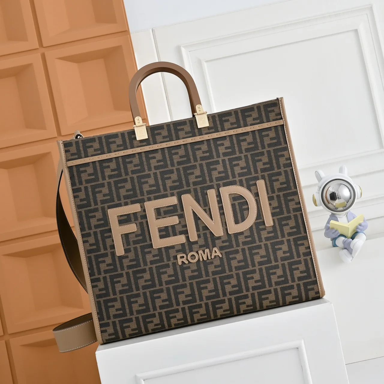 Fendi FF Monogram Logo-Letter Top-Handle Tote in Brown · view 1