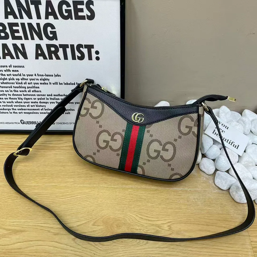 Gucci Web Shoulder Bag in Grey & Beige & Black · view 3