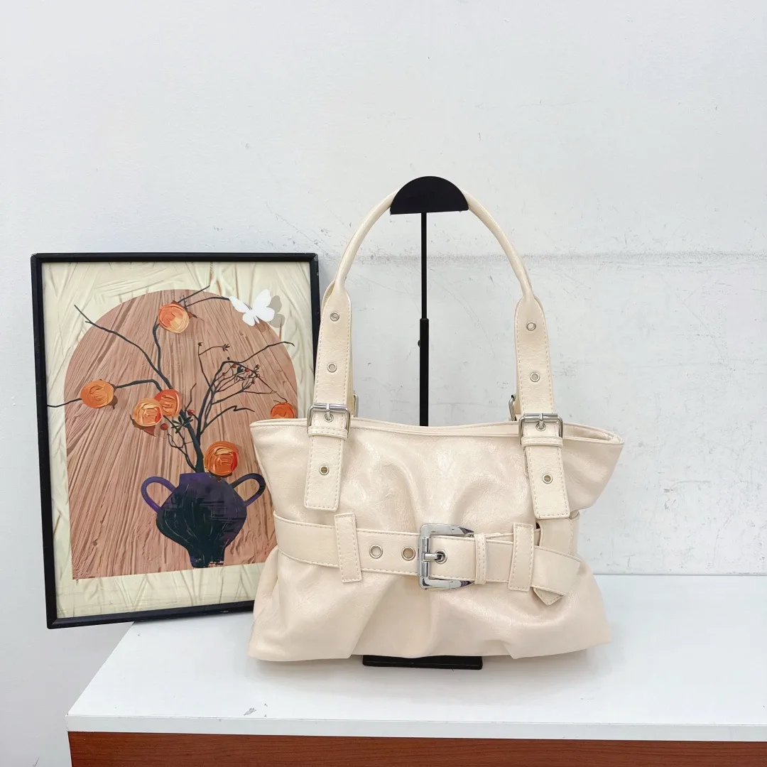 Buckle-Strap Shoulder Tote in Red & Black & Brown & White · view 4