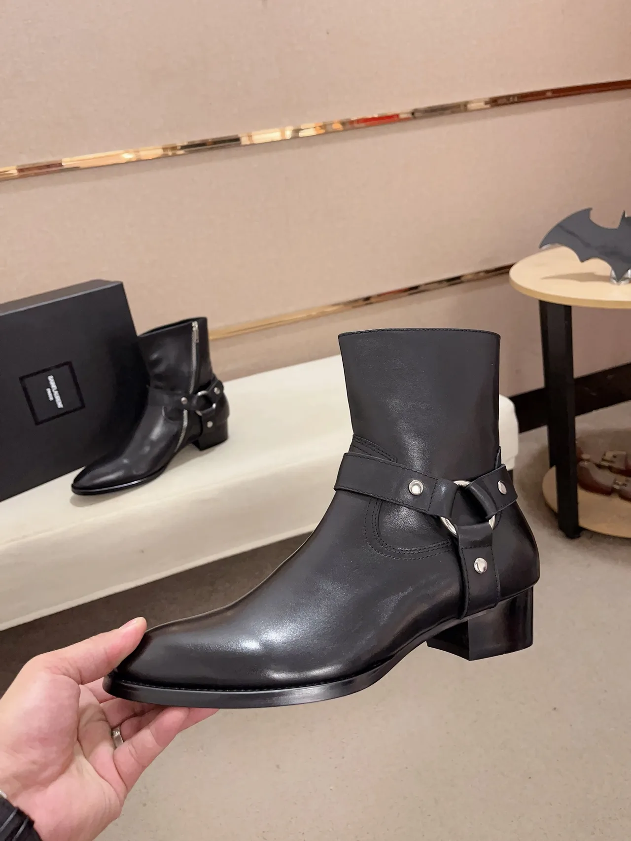 Saint Laurent Cowhide Pointed-Toe Boots in Black · view 3