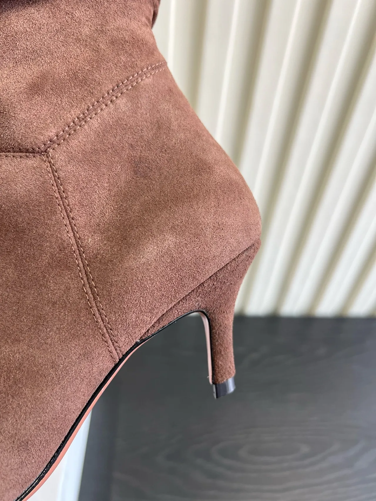 Amina Muaddi Cowhide Ribbed Glossy Pointed-Toe Slouch Ankle Boots in Pink · view 7