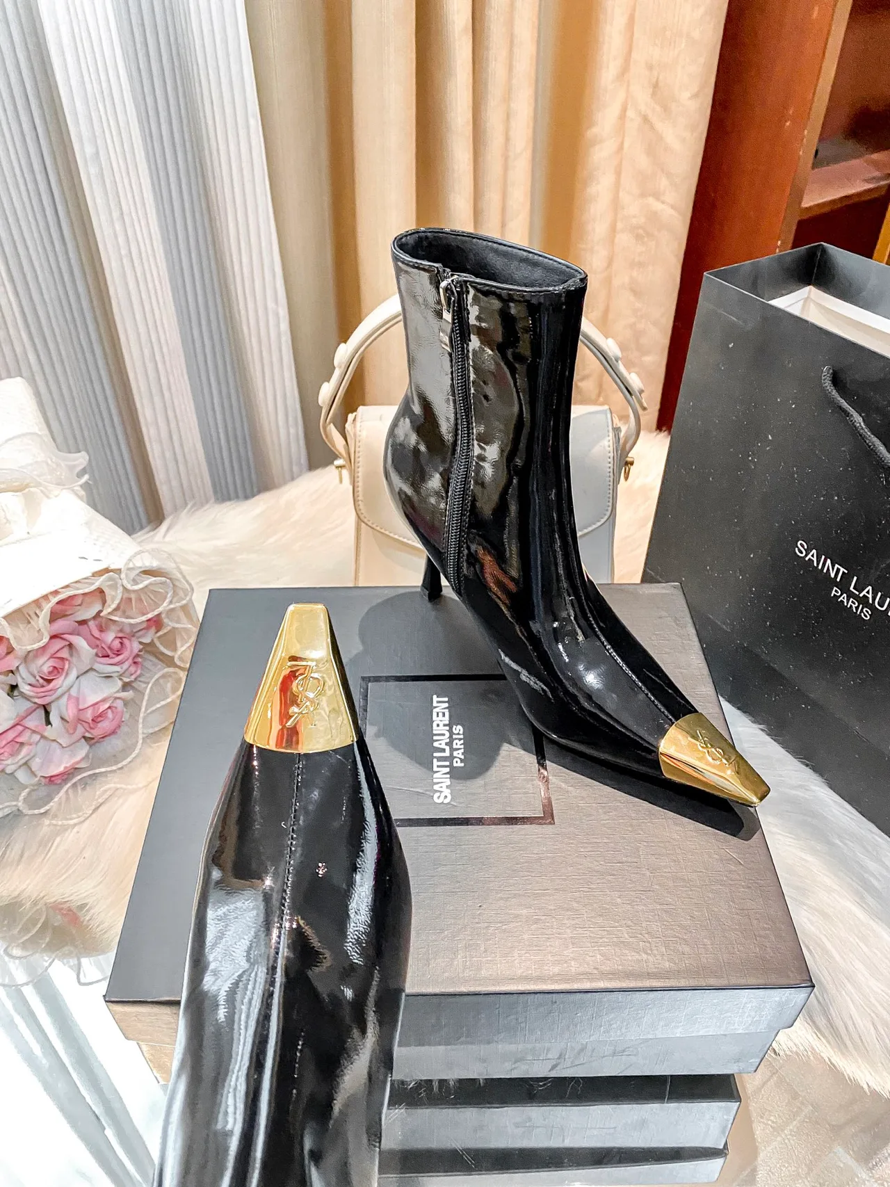 Saint Laurent Glossy Ankle Boots in Black · view 5