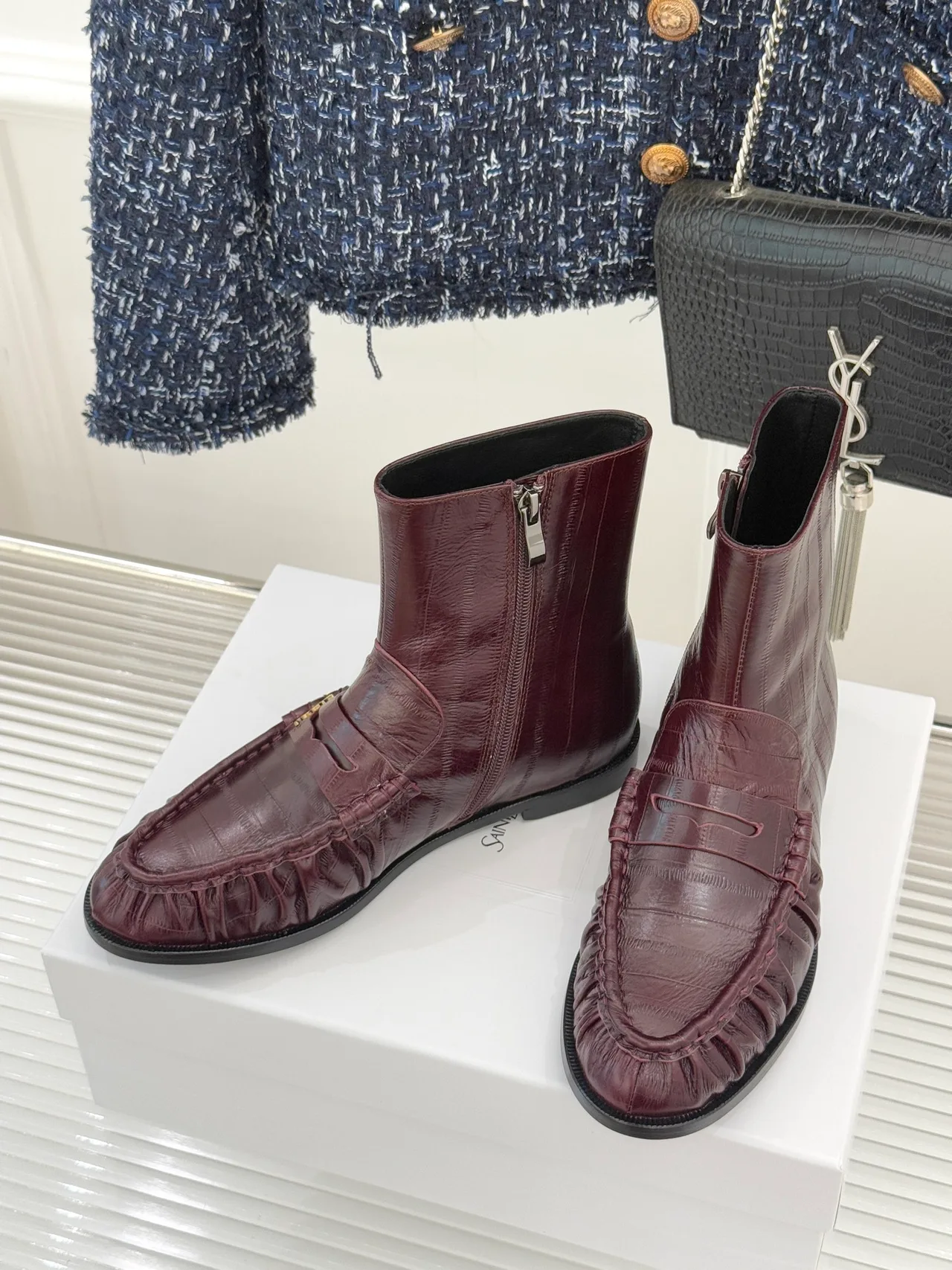 Saint Laurent Ankle Boots in Burgundy · view 3
