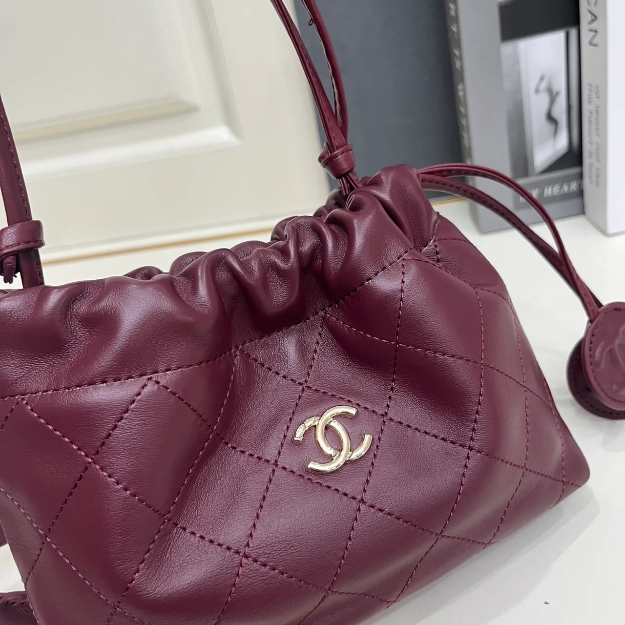 Chanel Quilted Crossbody Bag in Burgundy · view 6
