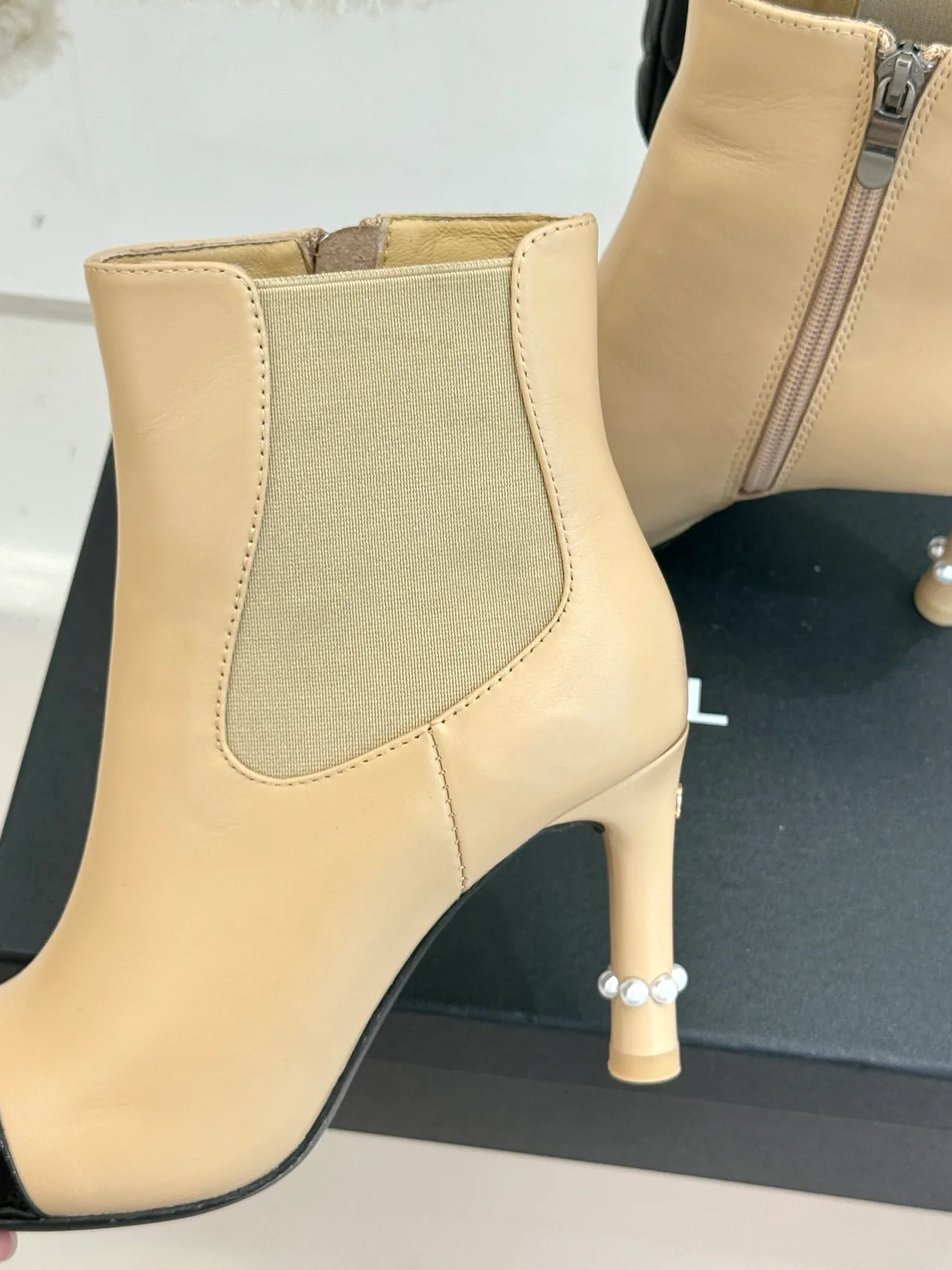 Chanel Lambskin Glossy Ankle Boots in Beige · view 6