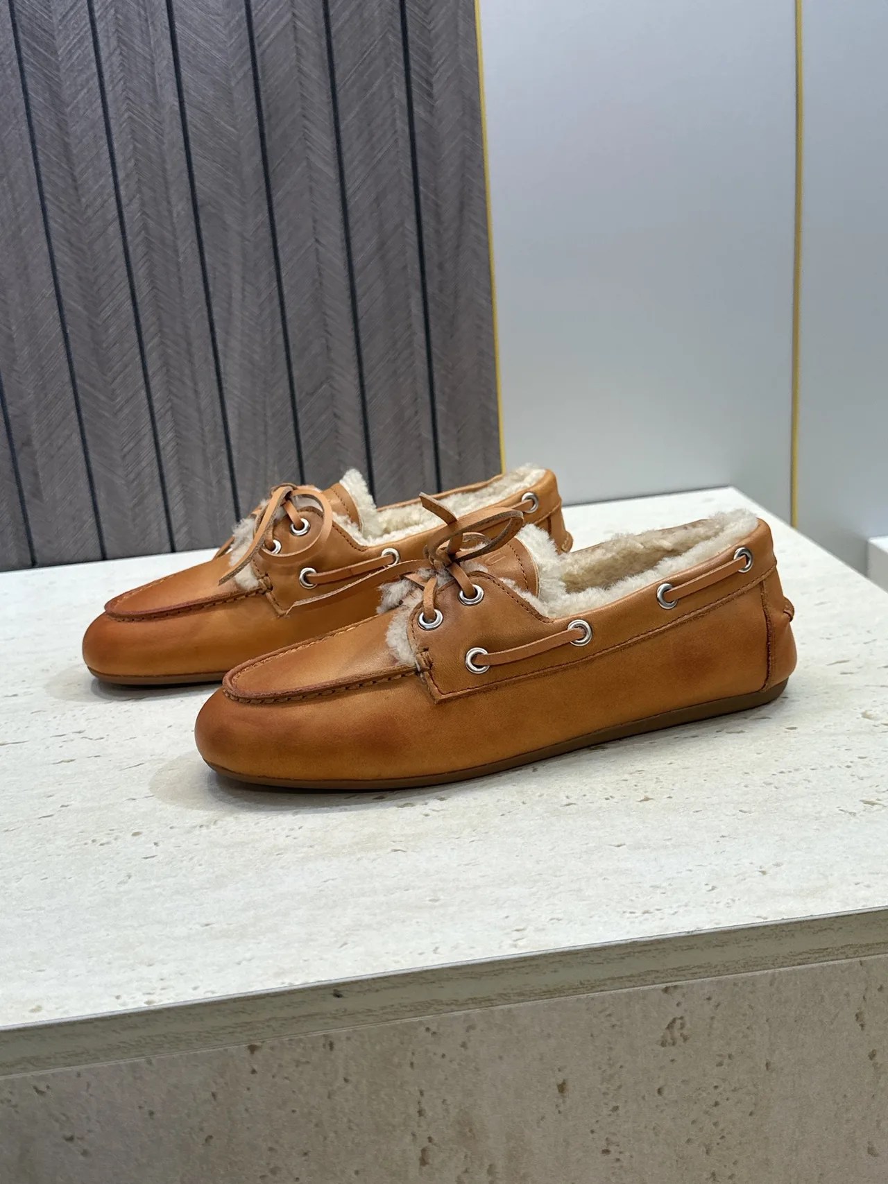 Miu Miu Calfskin Smooth Loafers in Tan · view 5
