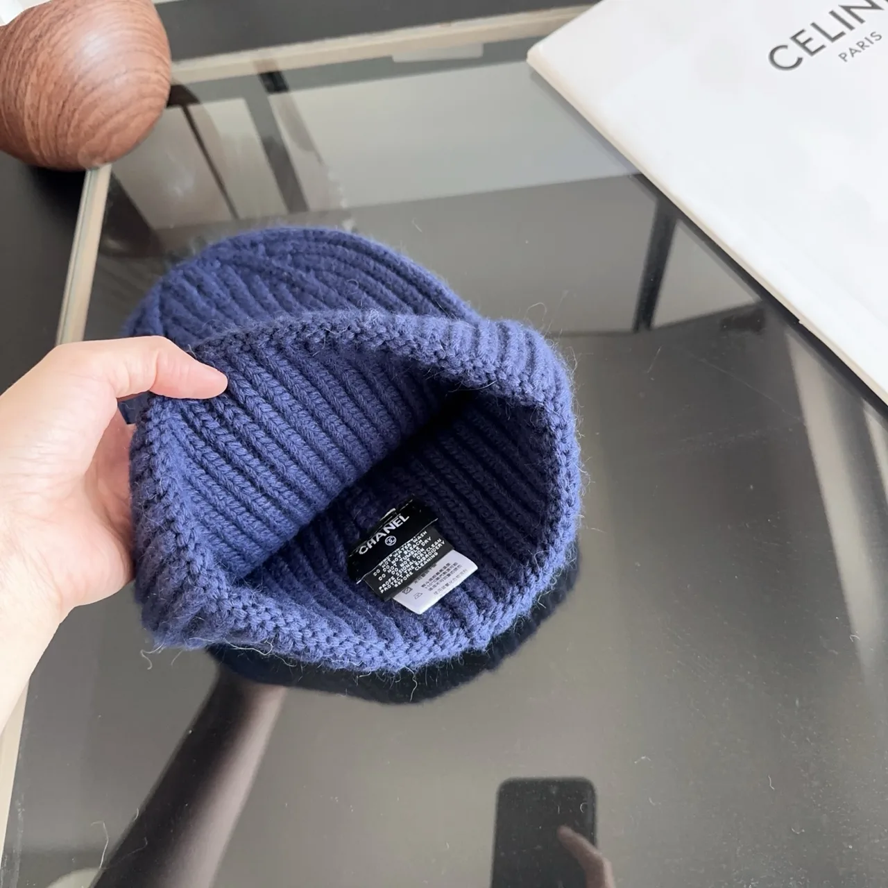 Celine Ribbed Beanie in Blue · view 8