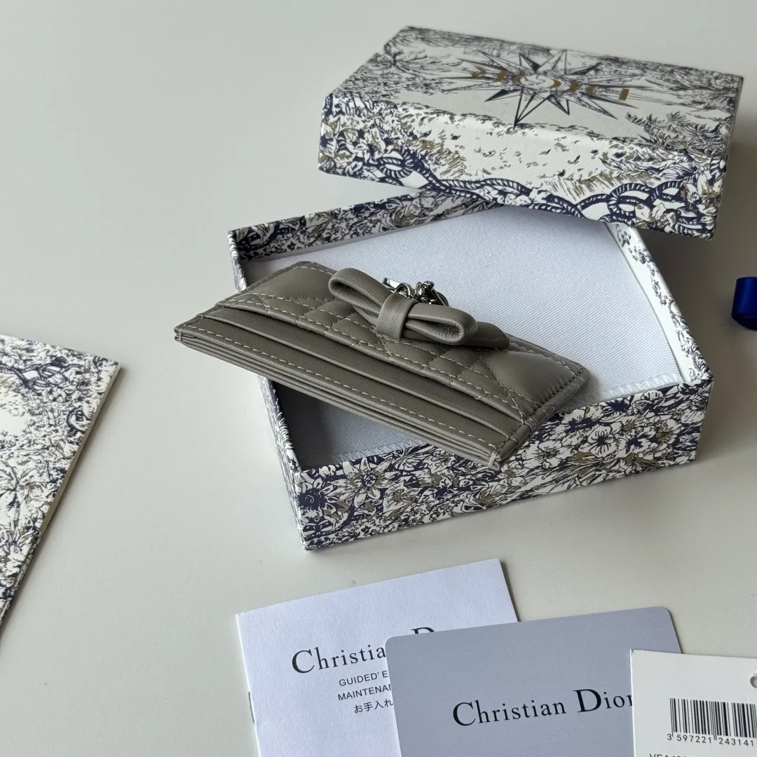 Dior Lambskin Quilted Bow Cardholder in Grey · view 5